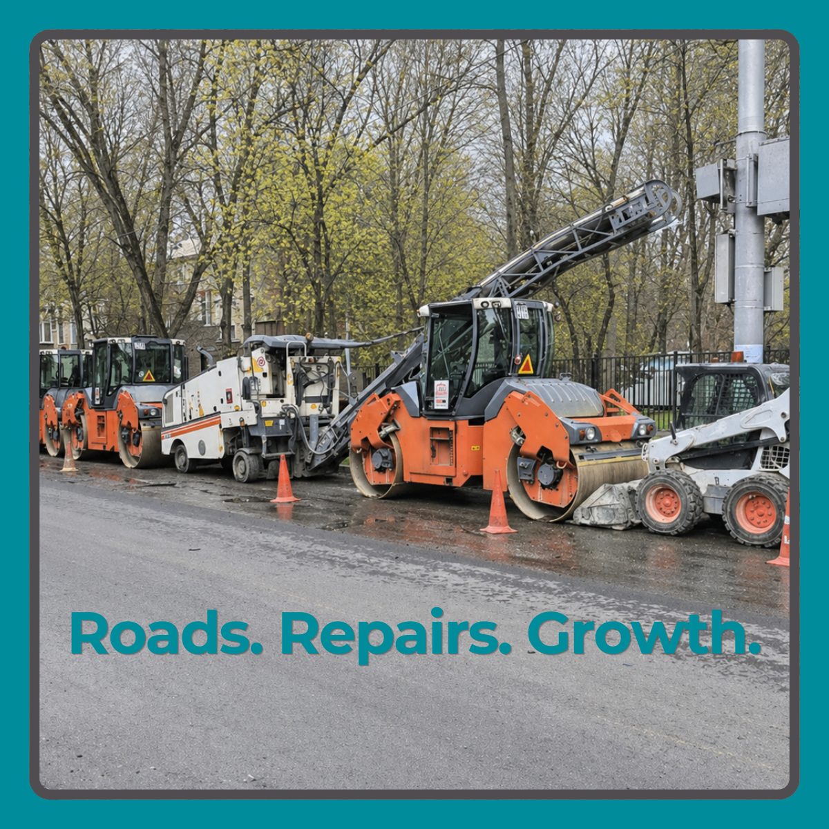 Spring road construction equipment in Fredericton, showing how roadwork, repairs, and infrastructure projects can affect neighbourhood access and daily travel.