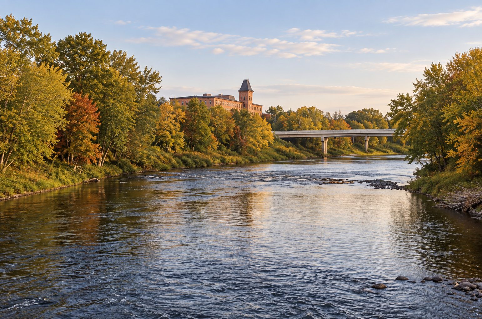 Nashwaak River view toward Marysville Place in Fredericton NB